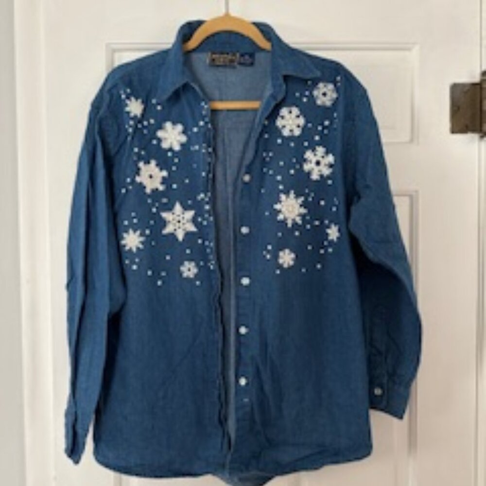 Denim Shirt Winter Snowflakes